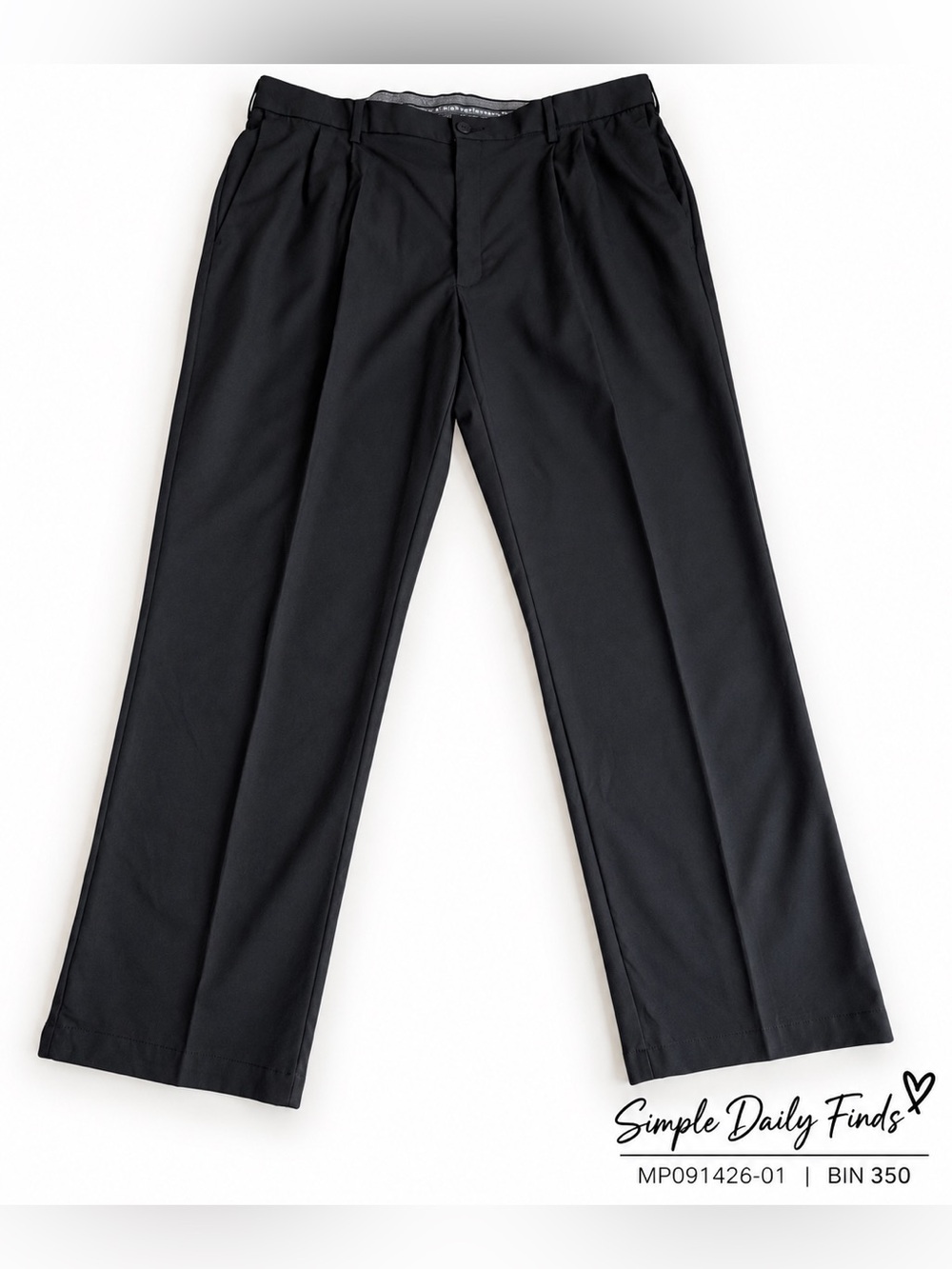 Haggar Men’s 42x32 Black Dress Pants Classic Fit Pleated Performance Flex